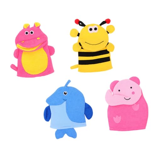 Homoyoyo 4 Stück Badehandschuhe Cartoon Tiermotiv Peeling Waschhandschuhe Weich Sanft für Junge Mädchen Geeignet für Bad und Dusche Sparsam im Verbrauch Praktisch und Tragbar von Homoyoyo