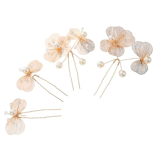 Homoyoyo 4 Stück Haarnadeln mit Golddesign für Hochzeiten und Abendveranstaltungen U Förmige Brautaccessoires mit Blumen für Bräute und Brautjungfern Eleganter Haarschmuck für Besondere von Homoyoyo