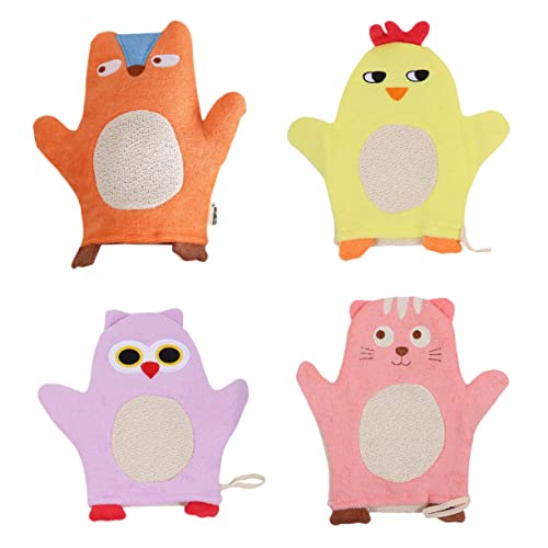 Homoyoyo 4 Stück Kinder Duschhandschuhe im Tierdesign Waschbare Badehandschuhe Sanfte Peeling Handschuhe für Kinder für Zuhause und Reisen Süße Cartoon Duschhandschuhe von Homoyoyo