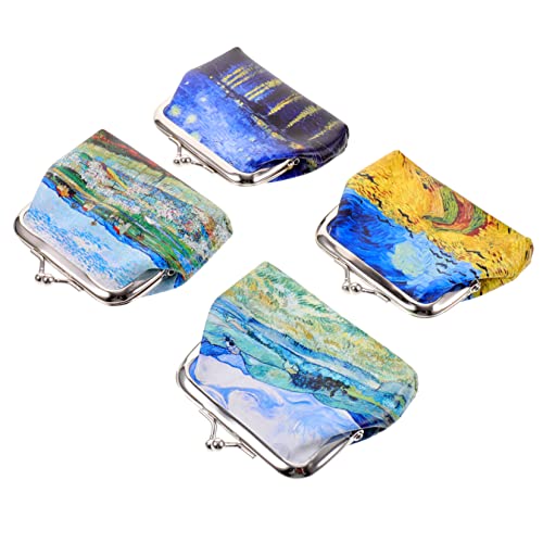 Homoyoyo 4 Stück Damen Geldbörse Vintage Münztäschchen PU mit Schönem Muster für Mädchen und Frauen Kleine Wechselgeldbörse für Karten Schlüssel Lippenstift von Homoyoyo