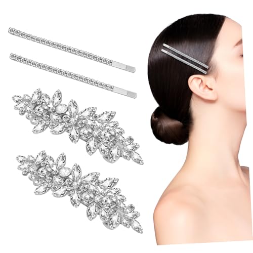 Homoyoyo 4 Stück Strass Haarspangen Set für Frauen Funkelnde Braut Haarschmuck Hochzeit Sichere Befestigung Vielseitig für Party Ball und Festliche Anlässe Silberne Schmuck von Homoyoyo