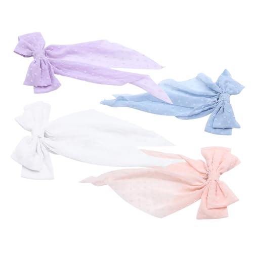 Homoyoyo 4 Stück Teiliges Haarschleifen für Frauen Große Schleifen mit Langen Bändern Federnde Haarklammern Zarte Pastellfarben Rutschfeste Haarspangen Eleganter Haarschmuck für Teens und von Homoyoyo