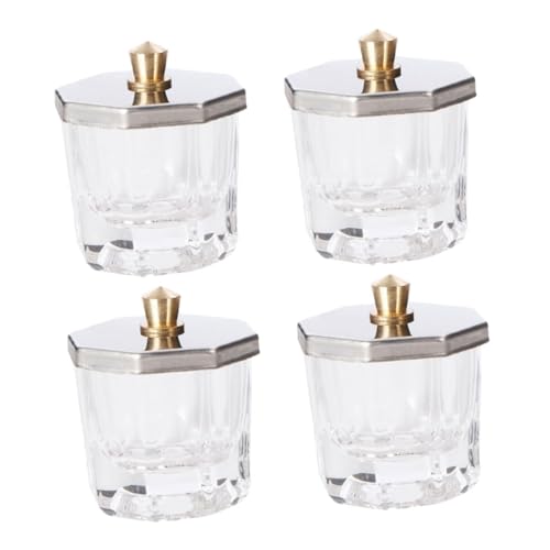 Homoyoyo 4 Stück Teiliges Nagelkunst Octagon Glas Schale mit Edelstahl Deckel Nagel Flüssigkeitsbehälter für Acryl Pulver und Glitter zur Sicheren Aufbewahrung und Einfachem Gebrauch von Homoyoyo