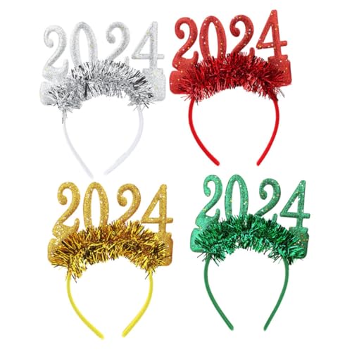Homoyoyo 4 Stück Teiliges Neujahrs Stirnband mit Glitzer für Frauen und Mädchen Leichtes Haaraccessoire für Silvester Weihnachts und Geburtstagspartys Festliches Design in Silber Grün Gelb von Homoyoyo