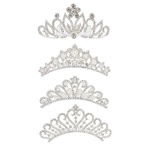 Homoyoyo 4 Stück Teiliges Perlenkrone Mädchen Tiara Strass Krone Haaraccessoires für Partys Hochzeiten und Feiern Prinzessinnen Diadems von Homoyoyo