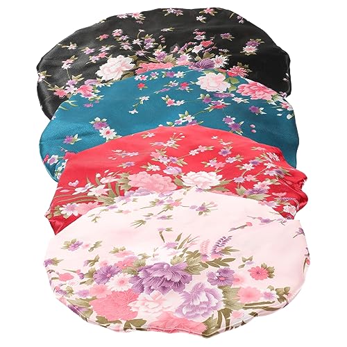 Homoyoyo 4 Stück Teiliges Satin Schlafmütze für Damen Elastische Haarkappe Weiche Nachtmütze für Dusche und Schlaf Schwarz Rosa von Homoyoyo
