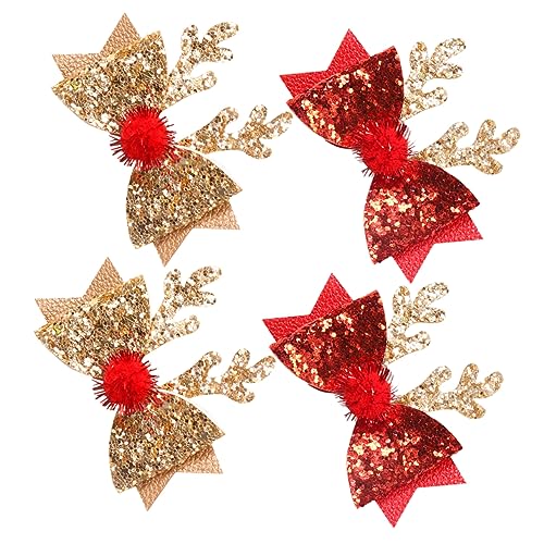 Homoyoyo 4 Stück Teiliges Weihnachts Haarklammern für Mädchen Glitzernde Hirschgeweih Haarclips mit Schleifenmotiv Komfortabel und Sicher Festlicher Haarschmuck für Alltag Party und von Homoyoyo