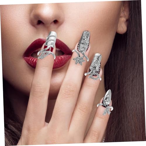 Homoyoyo 4 Stück Verstellbare Strass Nagelring Damen Schmuck Silberfarben Modisch Elegant für Party Alltag Hochzeit von Homoyoyo