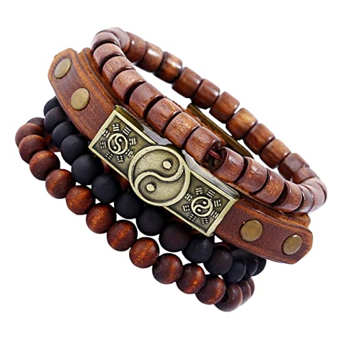 Homoyoyo 4 Stück Vintage Stapelarmbänder Teiliges Armbandset Holzperlen Stilvolle Verstellbare Armbänder für Damen Herren für Partys von Homoyoyo