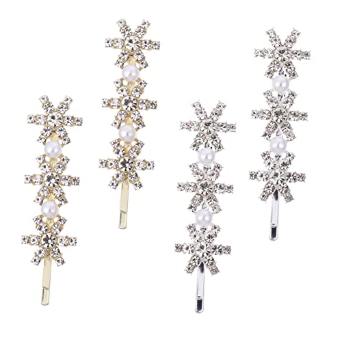 Homoyoyo 4 Stück Weihnachtliche Schneeflocken Haarspangen mit Funkelnden Strasssteinen Metall Haarnadeln Gold und Silber Festlicher Haarschmuck für Damen und Mädchen Einfach zu Tragen und von Homoyoyo