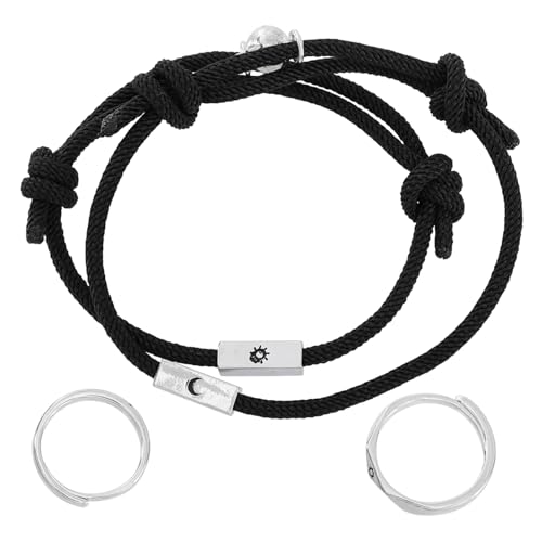 Homoyoyo 4 Stück schwarze geflochtene Armbänder gewebte Freundschaftsarmbänder gewebtes Mondarmband Mond-Stern-Armbandring Mond Armband Ring Armband mit Mondring Polyester von Homoyoyo