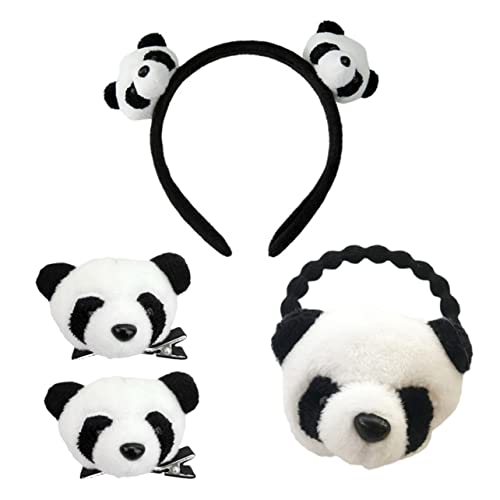 Homoyoyo 4 Stücke Cartoon Hair Accessoires Set Haarzubehör Attraktive Haargummis Haarnadel Panda-stirnband Haar Seil Haarreferenz Haarband Haarklammer Plüsch Weiß von Homoyoyo