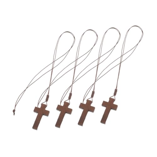 Homoyoyo 4 Teilige Holzkreuz Halskette Retro Halskette Mit Kruzifix Anhänger Und Verstellbarer Kordel – Für Männer Und Frauen Und Fahrzeugdekorationszubehör von Homoyoyo