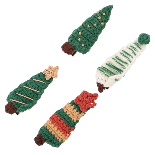 Homoyoyo 4 Weihnachtliche Haarspangen Rote und Grüne Gestrickte Haarklammern aus Weicher Wolle für Mädchen und Kleinkinder Seitliche Ponyclips Langlebige Weihnachts Haaraccessoires von Homoyoyo