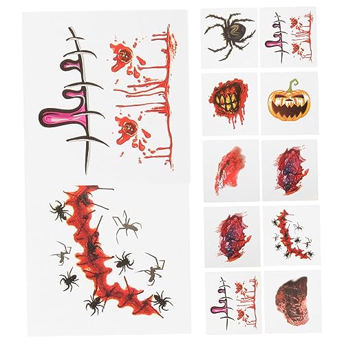 Homoyoyo 40 Stück Halloween Narben Tattoos Realistische Wunden Aufkleber für Gesicht und Körper Abwaschbare Scar Decals für Halloween Kostüm und Party Make Up von Homoyoyo
