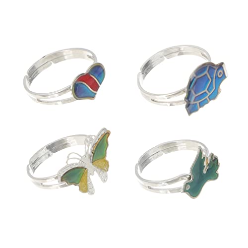 Homoyoyo 4Stücke Teiliges Stimmungsringe Farbwechselring für Verstellbare Thermochromer Ringe mit Cartoon Tiermotiven für Jungen für Partys von Homoyoyo