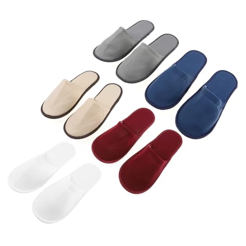 Homoyoyo 5 Paare Einweg Hausschuhe aus Weichem Frottee und EVA Rutschfeste Vielseitige Gäste Pantoffeln in Mehrfarben Große für Damen und Herren für Hotel Reise und Zufällige Farbe von Homoyoyo