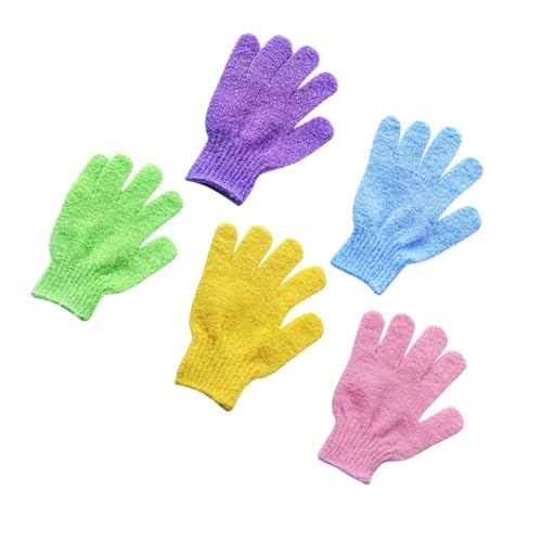 Homoyoyo 5 Paare Fünf Finger Duschhandschuhe Peelinghandschuhe Badehandschuhe Stretchy Design Einheitsgröße für Damen Herren Sanftes Körperpeeling und Reinigung mit Seife und Duschgel von Homoyoyo