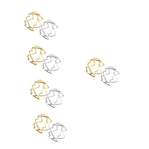 Homoyoyo 5 Sätze Herzringe Für Frauen Offene Finger Ringe Schlichtem Design Verstellbare Damenringe Für Verlobung Hochzeit Platin Goldfarben 2 Stück * 5 von Homoyoyo