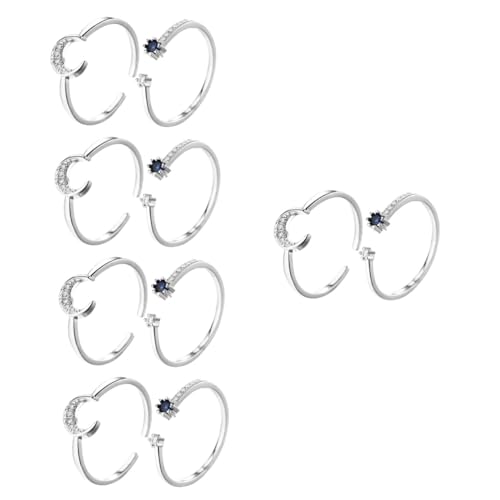 Homoyoyo 5 Sätze Offene Finger Ringe Für Damen Retro Statement Schmuck Mit Blauem Funkelndem Mondring Kreative Für Hochzeiten Besondere Anlässe 2 Stücke * 5 von Homoyoyo