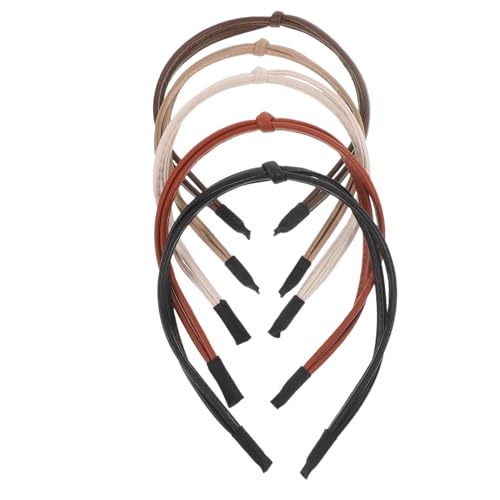 Homoyoyo 5 Stück Teiliges Damen Stirnband Knotenverziert Leichtes Leder Haarband Vielseitig für Teen Mädchen Braut Geburtstag Abschlussfeier Modischer Haarschmuck in Schwarz Khaki von Homoyoyo