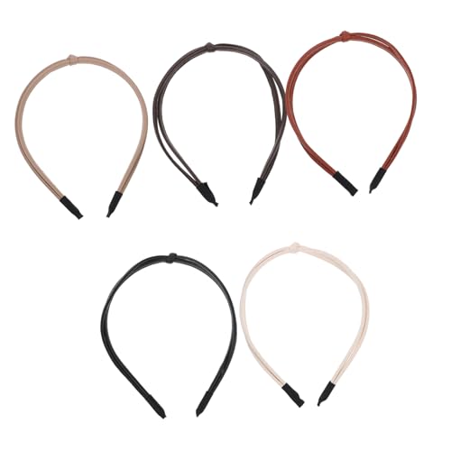 Homoyoyo 5 Stück Teiliges Dünne Geknotete Leder Haarreifen für Damen Leichtes Modisches Stirnband in Schwarz Karamell und Khaki Sicherer Vielseitiger Haarschmuck von Homoyoyo