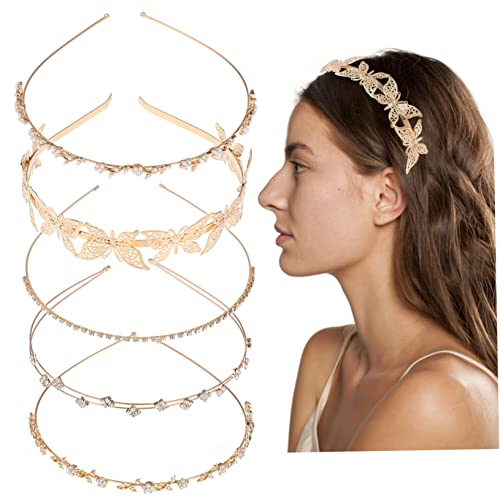 Homoyoyo 5 Stück Teiliges Goldene Metall Haarreifen für Damen Dekoratives Kopfband mit Verschiedenen Stilen Langlebig und Glänzend für Hochzeit Party Alltag und Festliche Anlässe von Homoyoyo