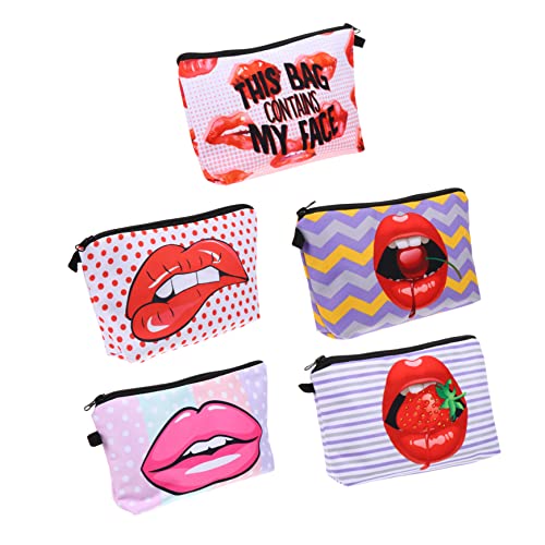 Homoyoyo 5 Stück Teiliges Kosmetikset für Damen Reisetasche mit Lippen Print Wasserdichtes Make Up Organizer aus Weichem für Reisen und Alltag von Homoyoyo