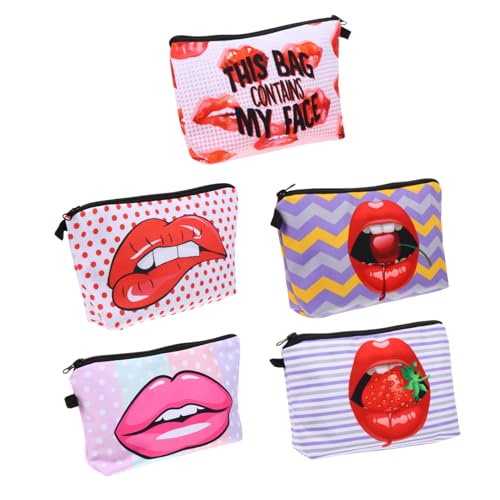 Homoyoyo 5 Stück Teiliges Kosmetiktaschen mit Lippen Print Reise Organizer für Damen Multifunktionale Schminktasche für Zuhause und Unterwegs Leicht und Robust für Toilettenartikel von Homoyoyo