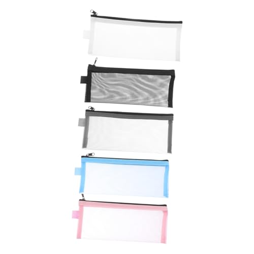 Homoyoyo 5 Stück Teiliges Nylon Netz Federmäppchen Transparente Stiftetaschen mit Leichtem Flexiblem Material Handlich und Tragbar für Schule Büro Zuhause Diverse Farben von Homoyoyo