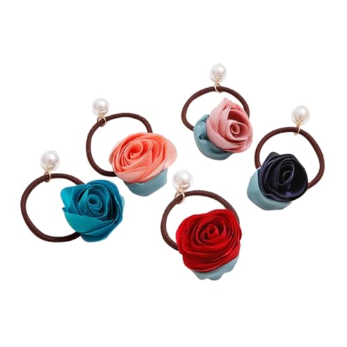 Homoyoyo 5 Stück Teiliges Perlen Haargummis mit Rosenblüten Elastische Haarring Haarbänder für Mädchen und Junge Mädchen Stilvolle Ponytail Halter Vielseitiges Haarschmuck Zufällige Farbe von Homoyoyo