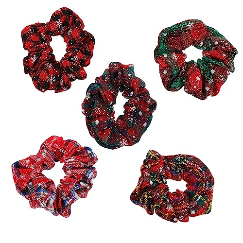 Homoyoyo 5 Stück Teiliges Weihnachts Haargummi mit Schneeflockenmotiv Elastische Haarschleifen Festlichen Farben Weiche Scrunchies für Damen als Haarschmuck und zu Weihnachten von Homoyoyo