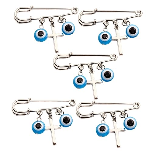 Homoyoyo 5 Stück Türkische Broschen mit Blauem Auge und Silbernem Kreuzanhänger Anstecknadeln für Damen Vielseitiger Lapel Pin für Kleidung Taschen und Besondere Anlässe von Homoyoyo