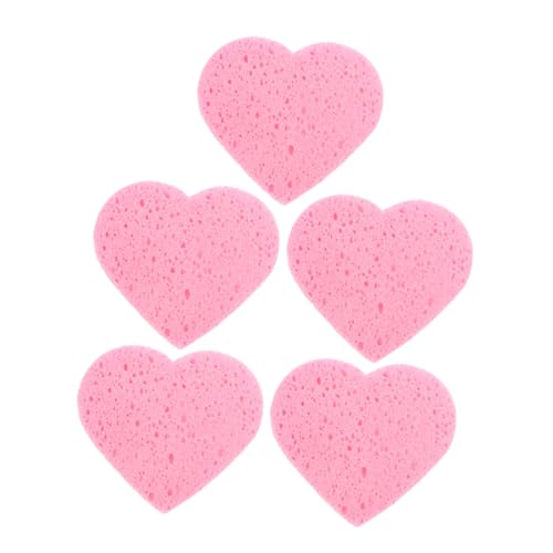 Homoyoyo 5 Stück Wiederverwendbare Herzform Make up Entferner Schwämme aus Weicher Holzfaserkotton Erweiterbar mit Wasser Sanftes Effektives Reinigungspad für Gesicht und Empfindliche Haut von Homoyoyo
