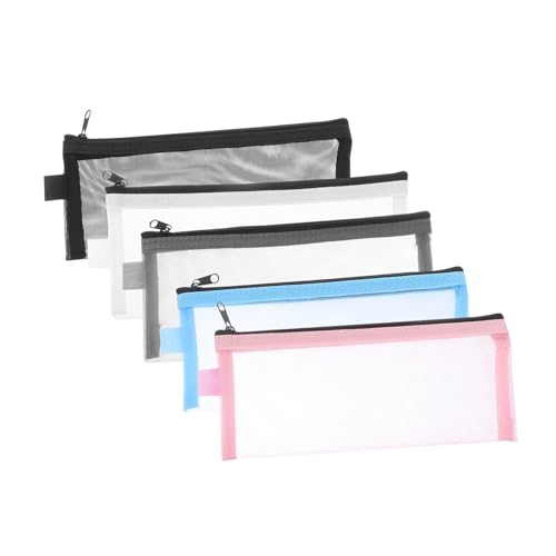 Homoyoyo 5Stücke Nylon Stiftbeutel Durchsichtige Schreibwaren für Schule Leichte Aufbewahrung für Stifte Radiergummis Münzen Makeup Sortierte von Homoyoyo