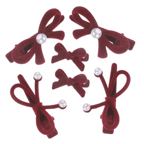 Homoyoyo 6 Stck. Teiliges Rote Samt Haarspangen mit Perlen Süße Schleifen Haarklammern für Damen Stabile Haarklammern für Alltag Party und Festliche Anlässe von Homoyoyo