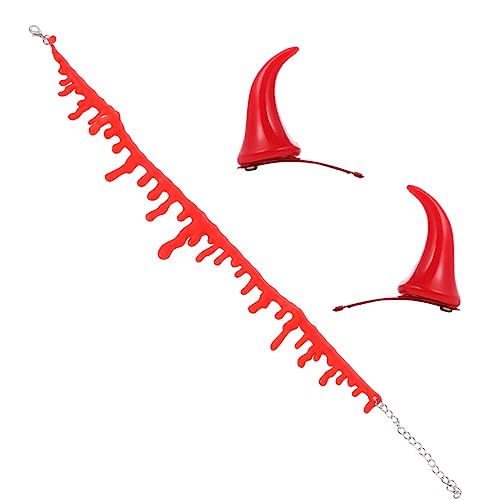 Homoyoyo 2satz Creepy Halloween Haaraccessoires Mit Hornhaarnadeln Und Kette Teilig Für Gruselige Kostümpartys Und Cosplay von Homoyoyo