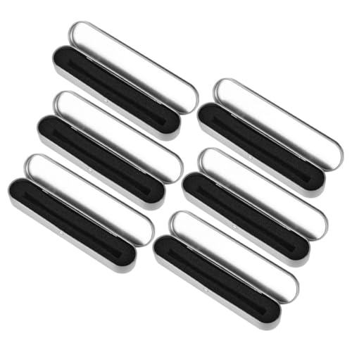 Homoyoyo 6 Stück Längliche Metall Bleistiftbox mit Klappdeckel Stabile Tinplate Pencil Box Praktischer Stifte Organizer für Schule und Büro Silberfarbene Federmappe mit Innenfutter Robust von Homoyoyo