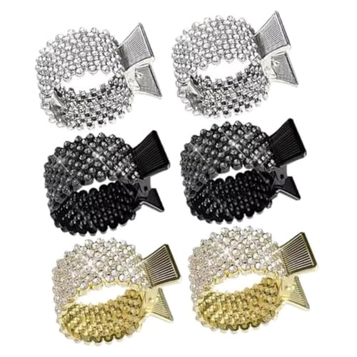 Homoyoyo 6 Stück Strass Haarklammern für Damen Metall Haarspangen mit Fester Fixierung für Dicken Feinen Haaransatz und Hohe Zöpfe Schwarze Silberne und Goldene Clips von Homoyoyo