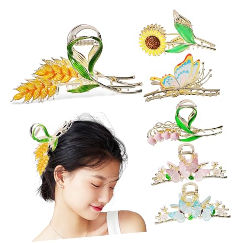 Homoyoyo 6 Stück Teiliges Damen Haarspangen Metall Haarklammern mit Blumenmuster Starke Haarklammern für Dickes und Langes Haar Rutschfest Robust für Hochzeit und Party von Homoyoyo