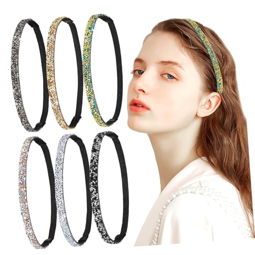 Homoyoyo 6 Stück Teiliges Elastische Dünne Haarbänder mit Funkelnden Strasssteinen Modische Kopfbedeckung für Damen Vielseitig Einsetzbar als Brautschmuck und Vintage Headpiece von Homoyoyo