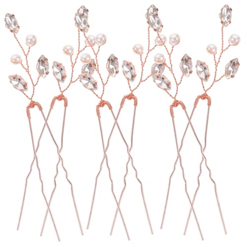 Homoyoyo 6 Stück Teiliges Haarnadeln Hochzeit Braut Perlen Strass U förmig Haarspangen Haarschmuck für Damen Mädchen Eleganter Bridal Hair Accessory in Roségold von Homoyoyo