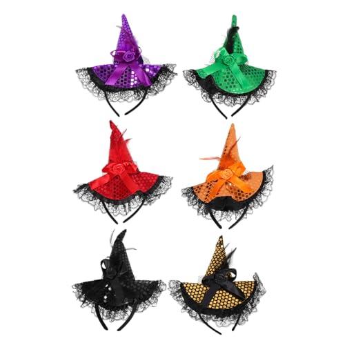 Homoyoyo 6 Stück Teiliges Halloween Stirnband mit Spitzen Hexenhut und Pailletten Farbenfrohe Kopfbedeckungen für Halloween Karneval Party und Cosplay Robust und Modisch für Damen und von Homoyoyo