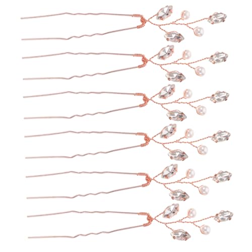 Homoyoyo 6 Stück Teiliges U förmige Haarnadeln mit Strass und Perlen Brautschmuck Hochzeit Haarschmuck für Frauen und Mädchen Leichtes Komfortables Styling für Party Abschlussball Alltag von Homoyoyo
