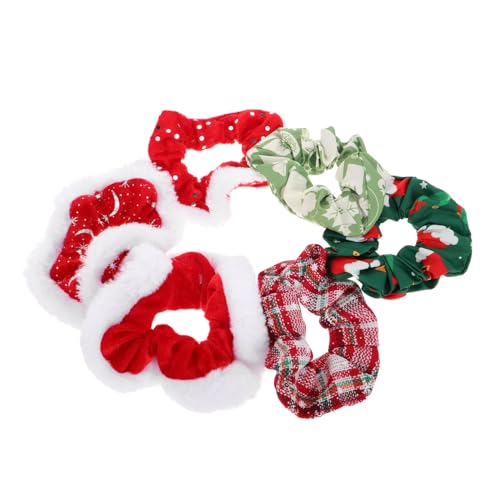 Homoyoyo 6 Stück Teiliges Weihnachts Haargummi mit Flauschigem Weißem Rand Elastische Ponytail Halter Verschiedenen Farben Weihnachtlicher Haarschmuck für Damen und Mädchen bei Festen und von Homoyoyo