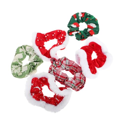 Homoyoyo 6 Stück Teiliges Weihnachts Haarschmuck mit Flauschigem Weißem Rand Weiche Elastische Haargummis Vielseitige Dehnbare Haarbänder Rot und Weihnachtsdesigns für Frauen und Mädchen von Homoyoyo