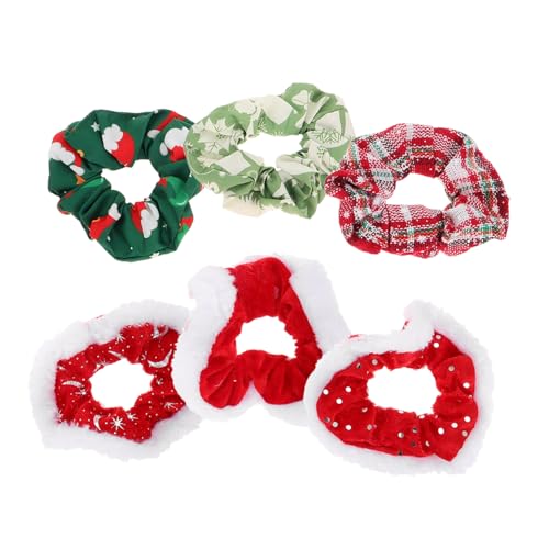 Homoyoyo 6 Stück Teiliges Weihnachts Haarschmuck mit Weichem Weißem Fellrand Elastischen Haargummis Verschiedenen Farben Festlich Bequem für Damen und Mädchen für Ponytail Styling und von Homoyoyo