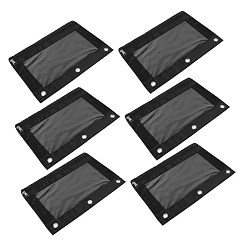 Homoyoyo 6 Stück Transparente Oxford Federmäppchen mit DREI Löchern Große Kapazität für Bürobedarf und Schreibwaren Vielseitige Reißverschlusstaschen Schwarz von Homoyoyo