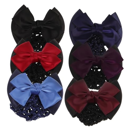 Homoyoyo 6Stücke Damen Haarnadeln mit Bogenknoten Elastisches Haar Snood Netz für Büro und Freizeit Rot Blau Schwarz Weinrot Dunkellila Hellblau Haaraccessoires von Homoyoyo