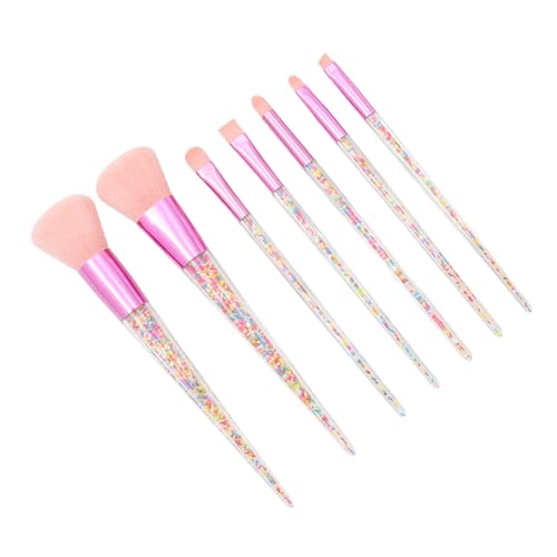 Homoyoyo 7 Stück Teiliges Profi Make Up Pinselset mit Transparentem Diamantgriff Bunte Kunststoffpartikel Rosa Borsten Vielseitig für Gesicht Puder Lidschatten und Blush Langlebig und von Homoyoyo